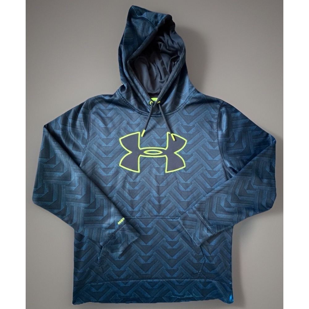 Under Armour Storm Long Sleeve Hoodie Sweatshirt Blue Black Big Logo Large JBHS